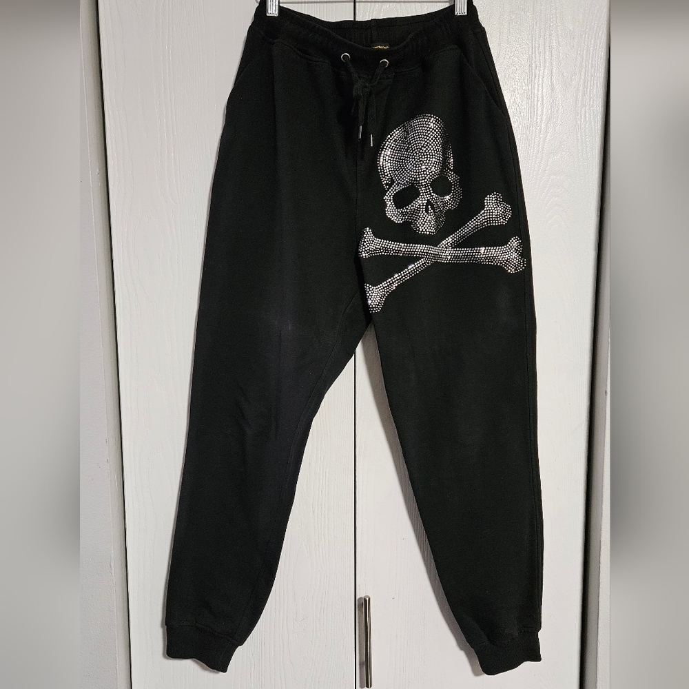 MASTERMIND Japan Black Jogger Sweatpants  Mens XL w/Swarovski Rhinestone Skull